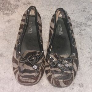 MICHAEL Michael Kors Brown and Beige Zebra-Print Moccasin Flats